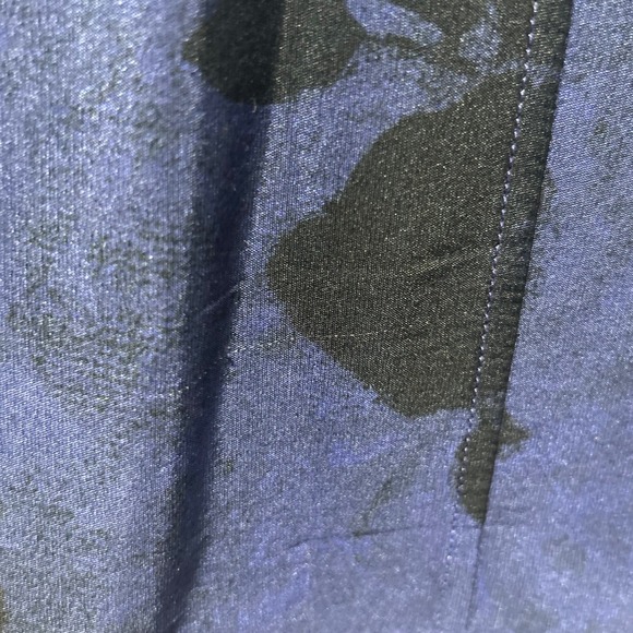 St John Silk Floral Navy Blue Black Button Front Tunic Top Blouse Shirt Small - Picture 8 of 10